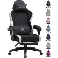 GTPLAYER Gaming Stuhl Ergonomischer, PC Stuhl Atmungsaktiver Stoff, Groß und Hoch Drehbarer Schreibtischstuhl mit Fußstütze, Schwarz