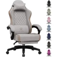 GTPLAYER Gaming Stuhl Ergonomischer, PC Stuhl Atmungsaktiver Stoff, Groß und Hoch Drehbarer Schreibtischstuhl mit Fußstütze, hellbraun