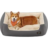 Feandrea Hundebett, Hundekorb mit Wendekissen, 85 x 65 x 21 cm, grau