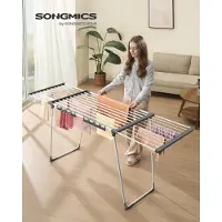 Songmics Wäscheständer, Standtrockner, ausziehbare Flügel, 22 m Trockenfläche, mit Sockenhalter, klappbar, weiß-grau