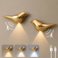 Lapalife 2er Set Aufladbare LED Nachtlicht mit Bewegungsmelder 3 Farbtemperaturen Magnetische Wandleuchte für Schlafzimmer, Flur, Treppenhaus – Gold