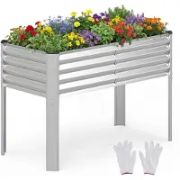 Costway Hochbeet Metall, erhöhtes Gartenbeet bis 50 kg, Pflanzgefäß mit Abflusssystem für Gemüse Obst Blumen Kräuter, Kräuterbeet, 118x60x77,5 cm Silber