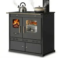 Prometey Küchenofen Holzherd ECO LUX INOX, Edelstahlbackfach, schwarz, rechte Version