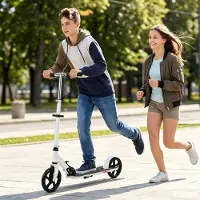 Belfoyer Big Wheel Scooter bis 100kg,Klapproller für Jugendliche und Erwachsene,Cityroller mit Große Räder, Rutschfestes Tretroller Weiß