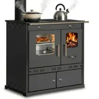 Prometey Küchenofen Holzherd ECO LUX INOX, Edelstahlbackfach, schwarz, linke Version