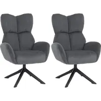 Mendler 2er-Set Esszimmerstuhl MCW-Q54, Relaxstuhl Loungestuhl Polsterstuhl, drehbar Metall Cord (320g/m²) dunkelgrau