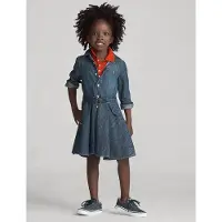 Ralph Lauren für Mädchen. 312698860001 Hemdblusenkleid aus Baumwoll-Denim mit Taillengürtel (4 Años), Blau, Lässig, Baumwolle, Kinderbe