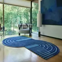 Flair Rugs Wollteppich "Conway Retro", blau, B:150cm H:12mm L:240cm, Wolle, Teppiche, Wollteppich, Hoch-Tief-Struktur