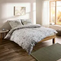Fleuresse Schweizer Mako-Satin Bettwäsche 155x220 Blätter grau grün Wende 534591-7