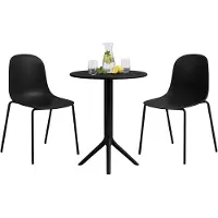 CLP Gartenmöbel-Set Torin wetterfest mit 2 Stapelstühlen und rundem Tisch 60 cm schwarz