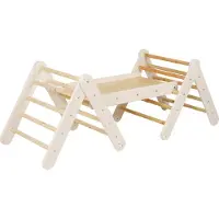 Meowbaby Klettergerüst für Kinder - Indoor Set zwei Kletterdreiecke mit einer Rutsche/Kletterwand, Montessori Spielgeräte Pikler aus Holz, Weiß