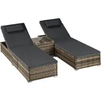 TecTake Rattan-Doppelliege mit Tisch aus Polyrattan und einstellbarer Lehne, natur