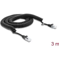 DeLOCK RJ50 Spiralkabel Stecker zu Stecker 3 m schwarz, 3 m, Cat5e, U/UTP (UTP), RJ-50, RJ-50, Schwarz