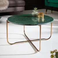 Invicta riess-ambiente Runder Couchtisch NOBLE 65cm grün Marmor abnehmbare Tischplatte klappbar gold Metall Beistelltisch Tisch