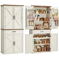 Vasagle Küchenschrank 178,6 cm hoch mit Schiebetüren Landhausstil vintageweiß BBK364W02