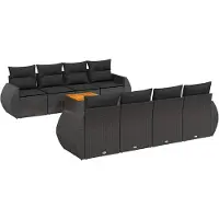 vidaXL 9-tlg. Garten-Sofagarnitur mit Kissen Schwarz Poly Rattan