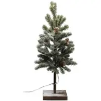 Creativ Green künstliche Pflanze Künstliches Tannenbäumchen mit Zapfen auf Zementfuß, 10 LED, 40cm, frost