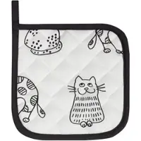Kracht Küchen Textilien Katzenreihe Baumwoll Topflappen bedruckt 22x22 cm schwarz-weiß 2er Pack - weiß;schwarz