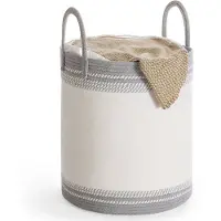 Songmics Wäschekorb, 60 L, mit Griffen und Deckel, aus Baumwollseil, mit Zugband, für Kleidung, Decken, Wohnzimmer, Schlafzimmer, Taubengrau