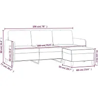 vidaXL 3-Sitzer-Sofa mit Hocker Schwarz 180 cm Samt