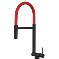 VIZIO Wasserhahn Vorfenster Küchenarmatur Umklappbar 45 CM mit 360° Schwenkbarem Auslauf Abnehmbare 2 Strahl Handbrause Schwarz Matt Rot