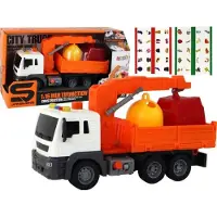 Lean Toys Müllwagen mit Kran Friktionsantrieb Orange 1:16