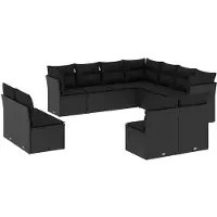 vidaXL 11-tlg. Garten-Sofagarnitur mit Kissen Schwarz Poly Rattan