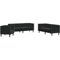 vidaXL 3-tlg. Chesterfield-Sofa-Set mit Nackenrollen Schwarz Samt