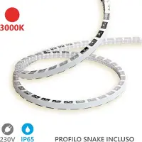 Alcapower LED-Streifen Snake Flex 5m 230V 12W/m 3000K IP65 Warmweiß, flexibles Silikon, hohe Effizienz, 120 LED/m für Innenbeleuchtung.