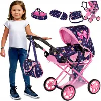 Kinderplay Puppenwagen 3-in-1 mit Gondel, Sportaufsatz und Zubehör – höhenverstellbar für Kinder ab 3 Jahren