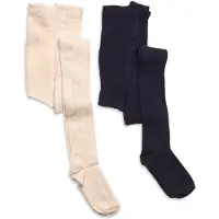 Minymo Strumpfhosen - 2er-Pack - Offwhite/Navy m. Lochmuster - - 116/122 - Strumpfhosen