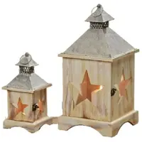Boltze Kerzenlaterne Manu Holz Metall natur H24/40 B.11/19 cm 2er Set