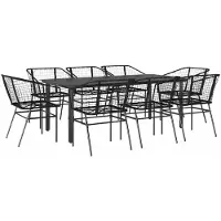 vidaXL 9-teiliges Garten-Esszimmerset aus schwarzem Polyrattanglas