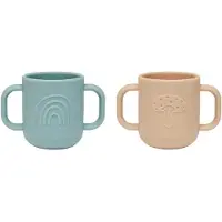 Oyoy Mini - Kappu Kinderbecher mit Henkel, aqua / camel (2er-Set)