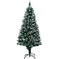 The Living Store Künstlicher Weihnachtsbaum mit Kiefernzapfen und Schnee 150 cm