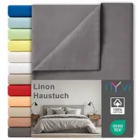 NYVI Linon Deluxe Bettlaken ohne Gummizug aus 100% atmungsaktiver Baumwolle - Betttuch auch als Sommerdecke nutzbar Farbe:Anthrazit;Größe:240x260 cm (2er Set)