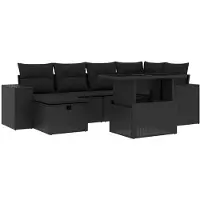 vidaXL 7-tlg. Garten-Sofagarnitur mit Kissen Schwarz Poly Rattan