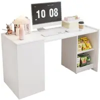 Merax Schreibtisch 126x55x75 cm Klapptisch 2-in-1 mit Regal und Stauraum, Multifunktionaler Computertisch mit Rollen, Weiß
