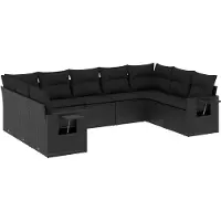 vidaXL 9-tlg. Garten-Sofagarnitur mit Kissen Schwarz Poly Rattan