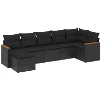 vidaXL 7-tlg. Garten-Sofagarnitur mit Kissen Schwarz Poly Rattan