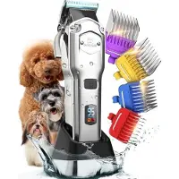 Oneisall Eineisall ruhiger Hund Clipper Metal Guide Kamm, professioneller schnurloser Hochleistungshaarschneider dick/lockig/fein/lang/wellig (Silber)