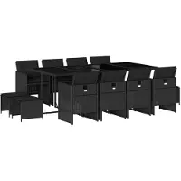 vidaXL 13-tlg. Garten-Essgruppe mit Kissen Schwarz Poly Rattan