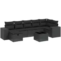vidaXL 8-tlg. Garten-Sofagarnitur mit Kissen Schwarz Poly Rattan