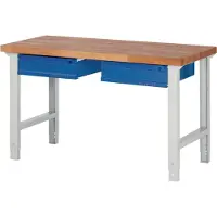 TECWERK Werkbank Ser.BK 650 B1500xT700xH790-1140mm Buche massiv grau/blau 2 Schubl.TW