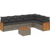 vidaXL 8-tlg. Garten-Sofagarnitur mit Kissen Grau Poly Rattan