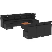 vidaXL 11-tlg. Garten-Sofagarnitur mit Kissen Schwarz Poly Rattan