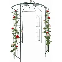 Relaxdays Rosenpavillon Metall, HBT: 290 x 206 x 206 cm, Rankhilfe Kletterpflanzen, Garten, Rankpavillon mit Haken, grün