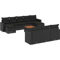 vidaXL 11-tlg. Garten-Sofagarnitur mit Kissen Schwarz Poly Rattan