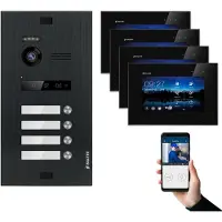Balter EVO Video Türsprechanlage Schwarz Set 2-Draht BUS 7" LCD-WiFi-Monitor für 4 Familienhaus