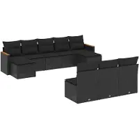 vidaXL 10-tlg. Garten-Sofagarnitur mit Kissen Schwarz Poly Rattan
